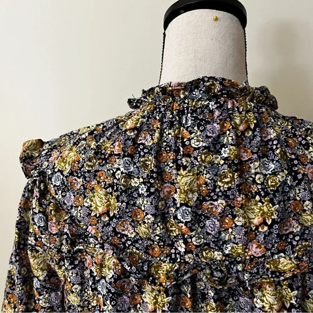 Mock neck floral loose‎ fit long sleeve blouse - Picture 7 of 13